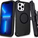 for iPhone 13 Pro Max Case with Belt Clip Holster, [Compatible with MagSafe] Heavy Duty Military Grade Drop Protection, 3-Layer Rugged Shockproof for iPhone 13 Max Case, 6.7" (Black)