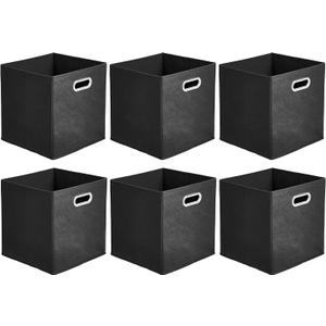 Amazon Basics Collapsible Cube Storage Organizer Bins, 6-Pack, 10.5 x 10.5 x 11 inches, Black