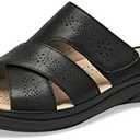 ALLOT Women's Slide Sandals Slip On Open Toe Dressy Summer Flat Sandals Arch Support Adjustable Straps Comfortable Beach Walking Shoes(Black PU, 9)