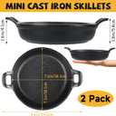 2 Pack Small Cast Iron Skillet, 7 x 7 x 1.7 Inch Small Cast Iron Frying Pan with Handle, Pre-Seasoned Cast Iron Skillet Set, Black Casserole Dish for Kitchen, Indoor, Outdoor, Picnic