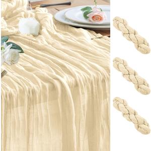 Wokceer Cheesecloth Table Runner 3Pack 10FT Beige Christmas Boho Gauze Cheese Cloth Table Runner for Party Easter Rustic Sheer Table Runners for Baby Bridal Shower Wedding Table Decor