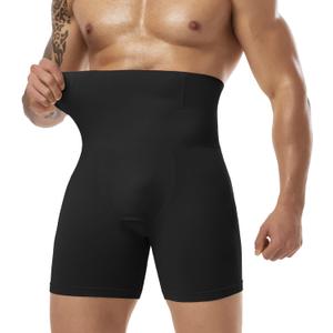 MISS MOLY Men Tummy Control Shorts High Waist Underwear Slimming Body Shaper Belly Girdle Boxer Briefs Stomach Shapewear (Black, XL)