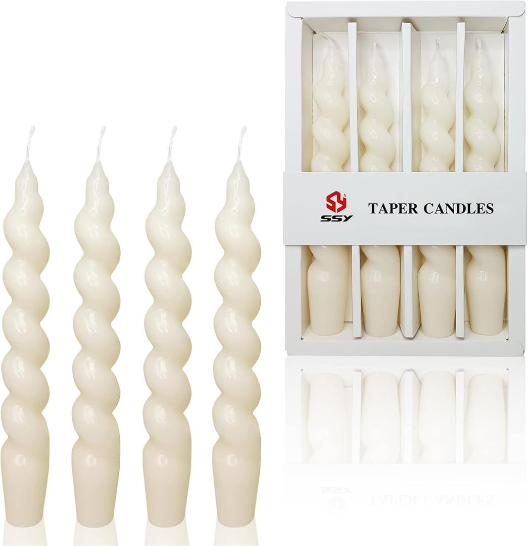 White Spiral Taper Candles 7.5 Inch Twisted Candlesticks Unscented Tall Candles Smokeless Candle Sticks Home Decoration for Wedding Party Dinner, 4 Pack White Spiral Taper Candles 7.5 Inch Twisted Candlesticks Unscented Tall Candles Smokeless Candle Sticks Home Decoration for Wedding Party Dinner, 4 Pack