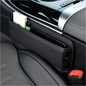 Ziciner Car Seat Gap Organizer, Premium Leather Auto Seat Storage Box, Vehicle Adjustable Front Seat Gap Filler, Car Seat Side Pocket Organizer for Phones, Glasses, Keys, Money, Cards (Black)