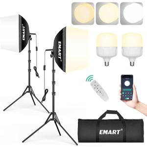 EMART Softbox Photography Lighting Kit, 16"x16" Pull Soft Box, 50W 3000K-6000K LED Bulb with Remote/APP Control, Professional Photoshoot Equipment for Studio Lights, Portrait, Video Recording(2 Pack)