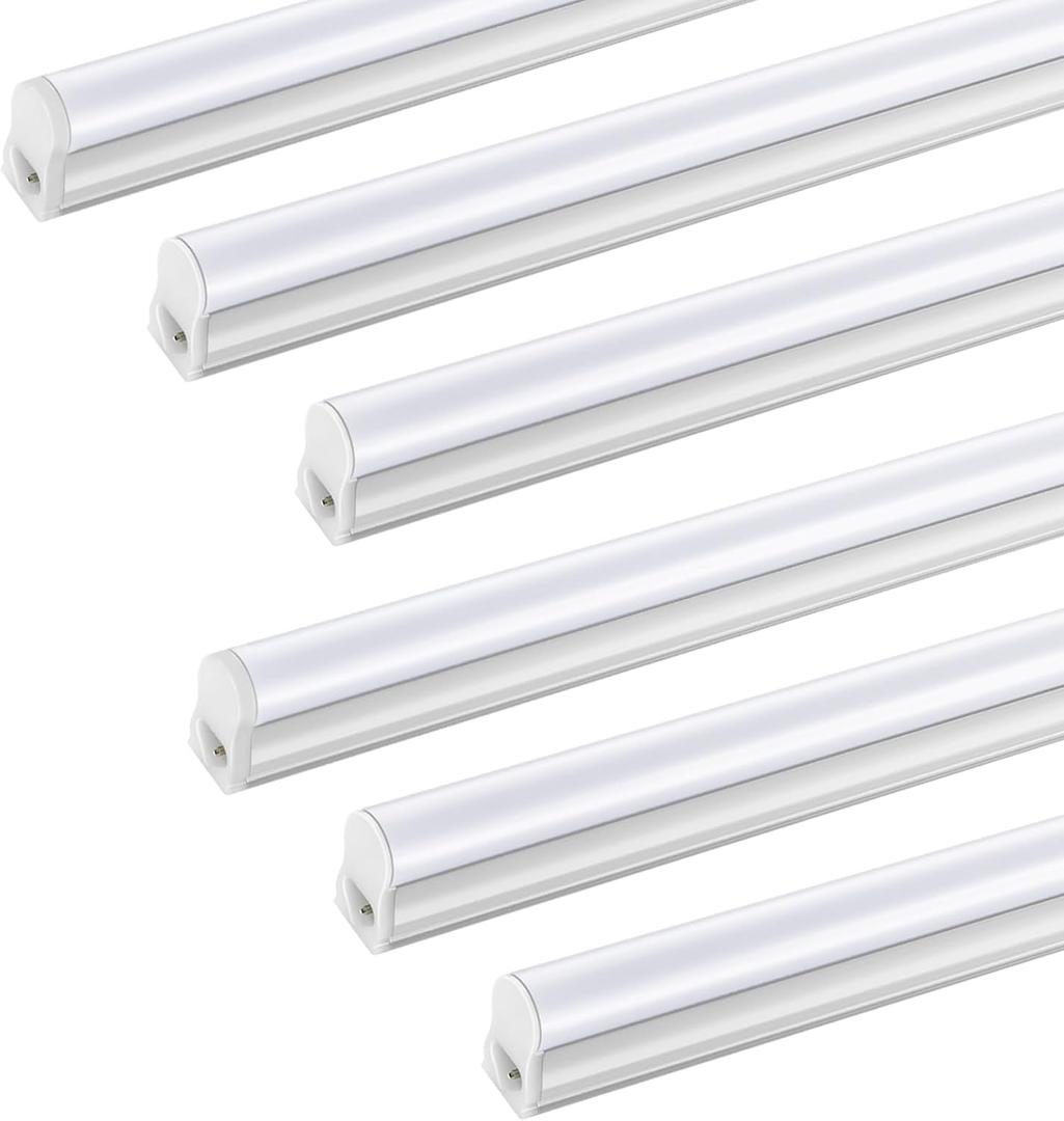T5 LED Shop Light 4FT 2800LM 6500K 20W Garage Cabinet Lighting 6 Pack | T5 PRO Integrated Fixture Energy Efficient Linkable Ceiling Under Cabinet Light for Bedroom Workshop, Basement FCC Certified