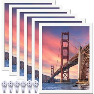 6 Sets 12x16 Picture Frame, Frames for 12 x 16 Canvas Collage Photo Poster Certificate Diamond Painting Art Wall Gallery, High Transparent Horizontal Vertical White 12 by 16 Inches