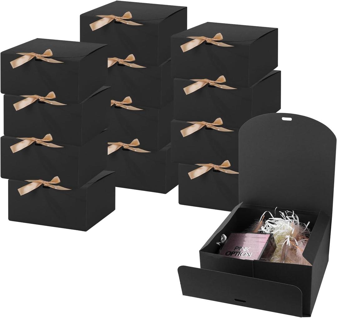 24 PCS Black Gift Boxes with Lids9.8x7.8x3.9, Bridesmaid Proposal Box with Ribbon, Gift Boxes for Wedding, Christmas, Valentine's Day,Birthday,Baby Shower and the other Parties