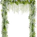 Lvydec Wisteria Artificial Flowers Garland, 4Pcs Total 28.8ft White Artificial Wisteria Vine Silk Hanging Flower for Home Garden Outdoor Ceremony Wedding Arch Floral Decor