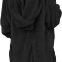 Dokotoo Womens 2025 Winter Long Sleeve Solid Fuzzy Fleece Open Front Hooded Cardigans Jacket Coats Outerwear with Pocket (Black, L)