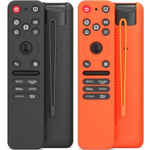 2-Pack Silicone Remote Case for LG MR25GA Remote(2025), Anti-Slip Shockproof Protective Cover for MR25GA Compatible with 2025 LG OLED Smart TV C5 B5 G5 M5 Series Remote w/Lanyard (Black+Orange)