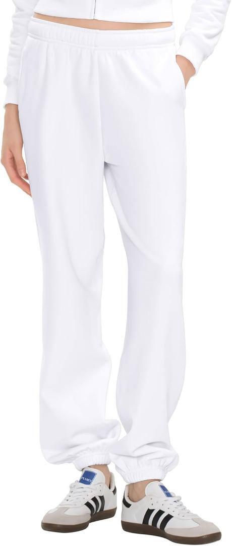 PUMIEY Womens High Waisted Sweatpants Fleece Baggy Sweat Pants Y2K Lounge Joggers Pants Three-No Collection (Large, Splash White)