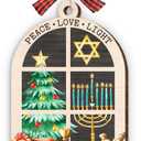 3 x Hanukkah Gifts 2025, Jewish Gifts for Women, Men, Double Layers Hanukkah Wooden Ornament for Jewish Christmas Decorations, Unique Chanukah Gift for Friends, Neighbors, Mom, Dad