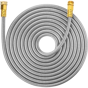 UNCO 25ft Stainless Steel No Kink Metal Garden Hose (Silver)