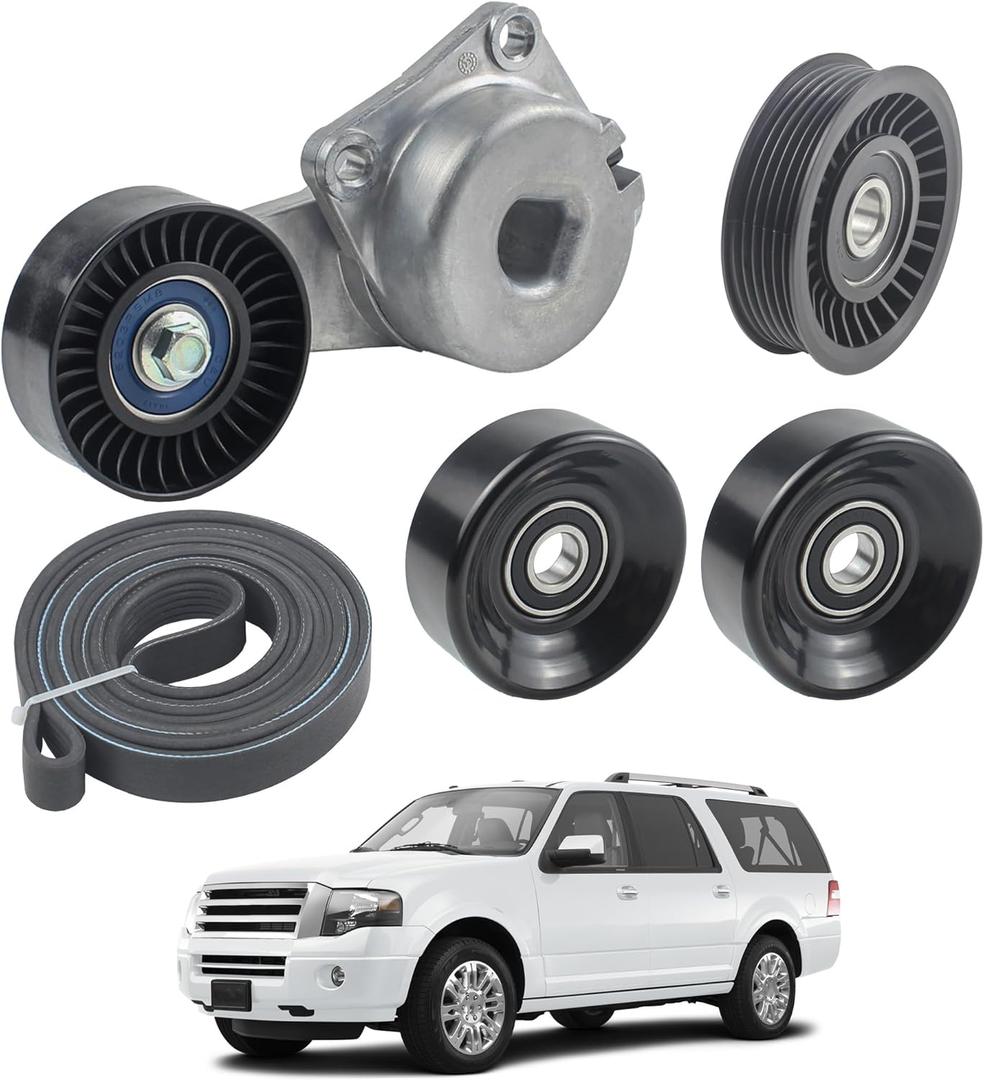 Engine Serpentine Belt Drive Tensioner Pulley Component Kit Compatible with 2005-2014 Ford F-150 F-250 F-350 Explorer Explorer Sport Trac Expedition Lincoln Navigator Replaces 90K-38274A