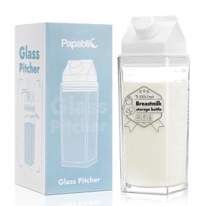 Papablic Glass Breastmilk Storage Bottles, Baby Breast Formula Milk Container for Breastfeeding Essential, Reusable Milk Pitcher Shaped Collection for Fridge & Milk Cooler, BPA Free, 17 oz