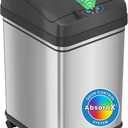 iTouchless Glide 8 Gallon Locking Lid Sensor Trash Can with Wheels and Odor Filter, 30 Liter Stainless Steel Rolling Kitchen Garbage Bin, Powered by Battery or AC Adapter Not Included