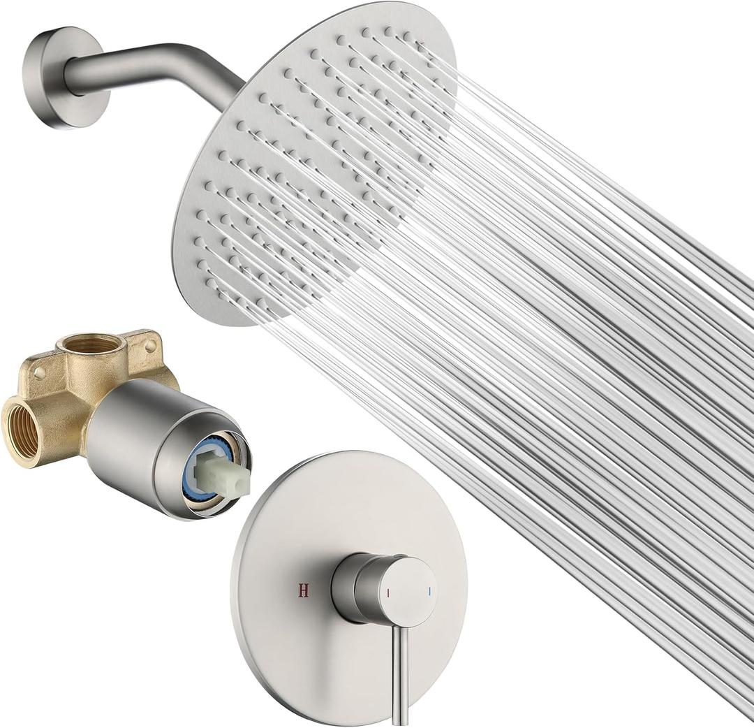 Shower Faucet Set Bathroom 8 Inch Rainfall Shower Head and Handle Set Stainless Steel Single Function Shower Trim Kit with Rough-in Valve