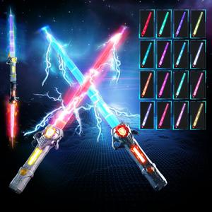 Skirfy Lights Sabers,2 Pack Lightsabers Sword for Kids with FX Sound and 16 Colors,2 In1 LED Light Sabers Toy,Retractable Lightsabers,Halloween Dress Up Party Gift,Black & Grey
