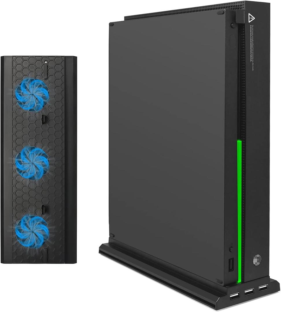 FASTSNAIL Vertical Cooling Stand Compatible with Xbox One X, Cooling Fan Stand Compatible with Xbox One X with 3 USB Ports and a Light Bar (Only Compatible with Xbox one X)
