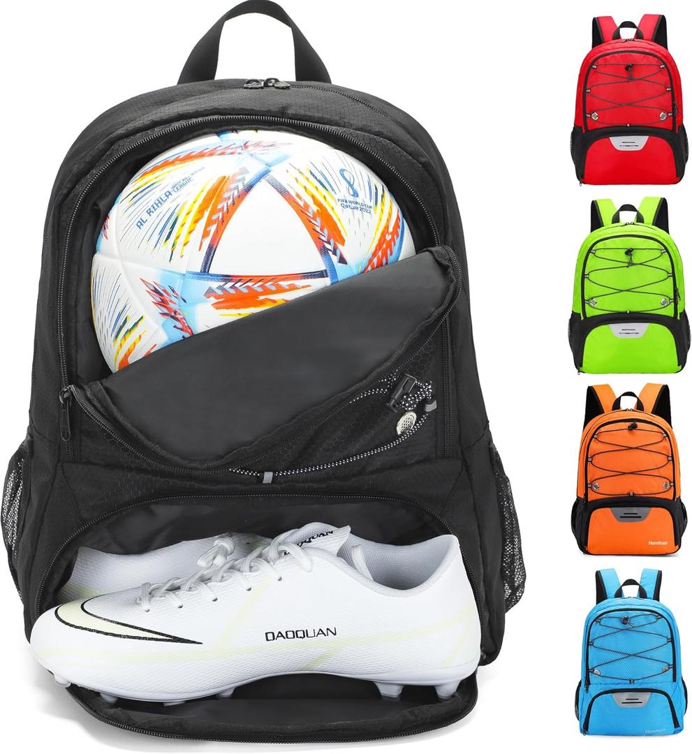 Youth Soccer Bag-Soccer Backpack&Backpack for Football Basketball,with Ball Compartment Separate Cleat Package (Black)