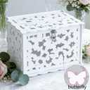 White Butterfly Card Box with Lock & Slot, Elegant Wedding Card Boxes for Reception Cash Gift Envelope, Cards Box for Wedding Anniversary Bridal Baby Shower Graduation Party Table Decorations