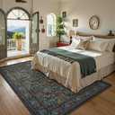 Collive Dark Green 5x7 Area Rugs, Washable Living Room Bedroom Rug, Vintage Floral Boho William Morris Botanical Rug, Soft Non Slip Low Pile Stain Resistant Carpet for Dining Room OfficeNavy Blue