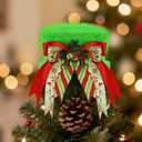 Elf Hat Christmas Tree Topper Green Furry Green Christmas Tree Decoration Velvet Hat with Ribbon Bow Xmas Trees Ornaments for Funny Holiday Winter Home Indoor Decor