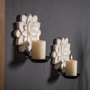 Farmhouse Candle Sconces Set of Two, Handcarved Wall Candle Holders Decorative, Flower Pattern, Distressed Finish Rustic Candle Holder Wall Decor for Living Room, Hallway (Style 3)