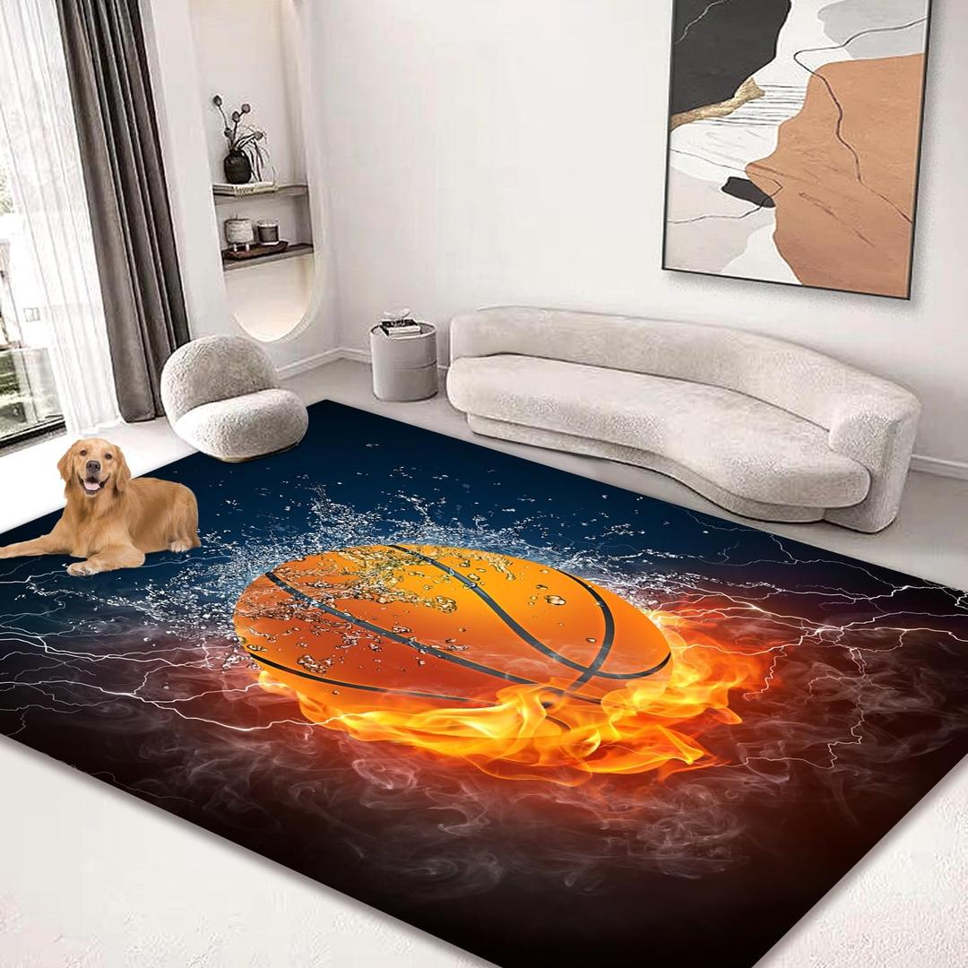 Large Area Rug Carpet Floor Washable Mats Rugs 5'x6' for Living Room Bedroom Home Decor 3D Basketball Fire Water