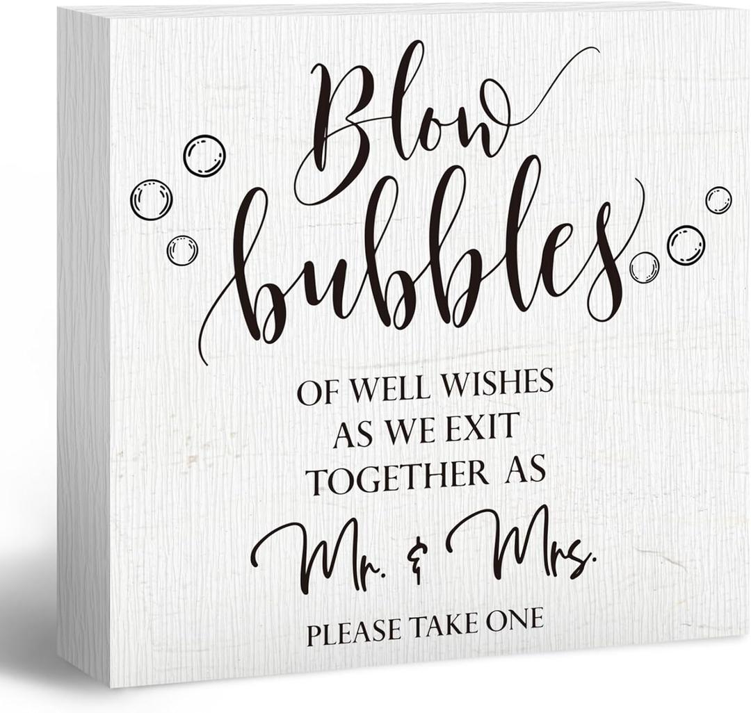 Wedding Decor, Wedding Bubbles Desk Decor, Rustic Wooden Sign, 5x5 inches (white-1)