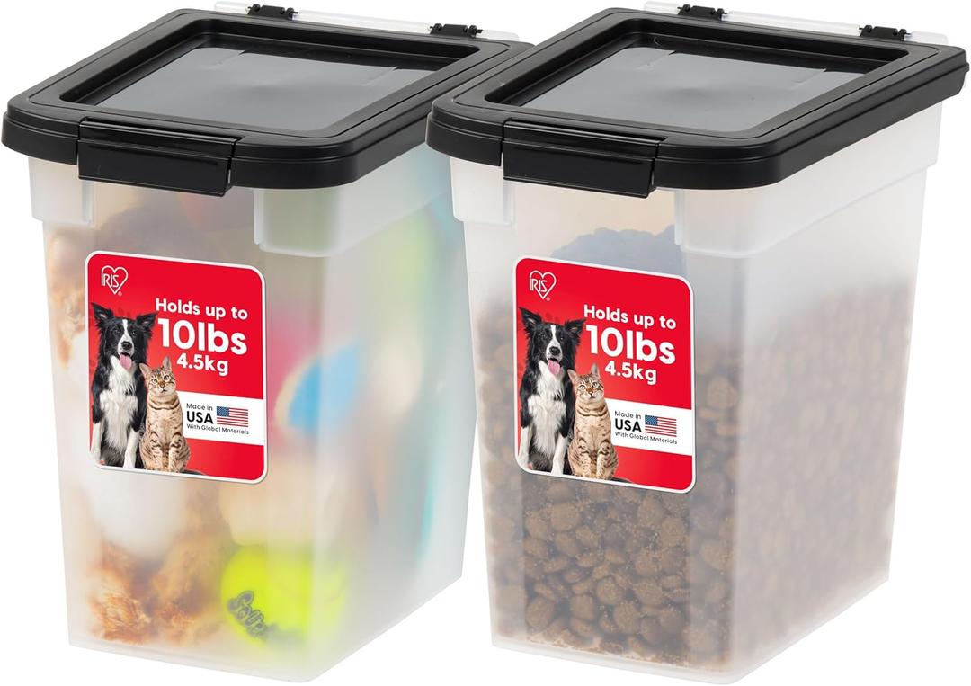 IRIS USA Airtight Dog Food Storage Container, Up to 10 lbs Each, Pack of 2, for Dog Cat Bird and Other Pet Food Storage Bin, Keep Fresh, Translucent Body, BPA Free, Clear/Black