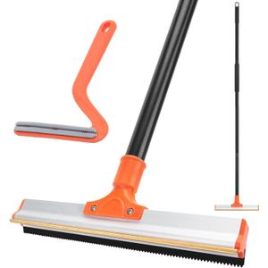 Carpet Rake for Pet Hair Removal, 57'' Long Handle Dog and Cat Hair Remover Tool to Fluff Rug, Stair Carpets and Couch Cleaning Rake (Orange)