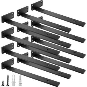HITOMEN Heavy Duty Floating Shelf Brackets, 12-Inch (1/5'' Thick) Hidden Shelves Hardware, Cast Iron L Brackets, Rustic Industrial Black Metal Wall Shelving Supports, 12 Pack
