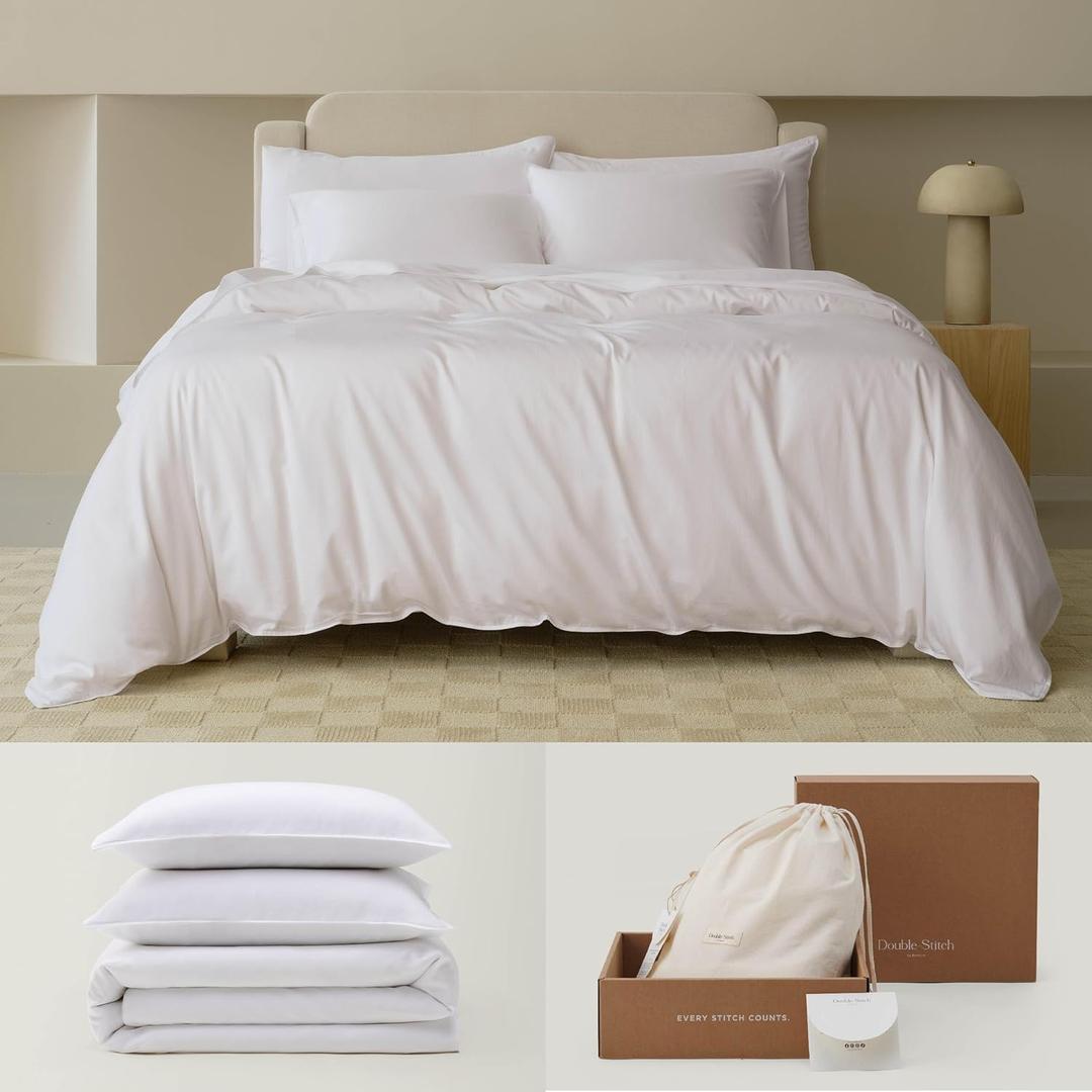 Double Stitch Cotton Tencel Duvet Cover - King Size Comforter Cover, Luxury & Soft Eucalyptus Lyocell Bedding Set for Hot Sleepers, Cooling & Breathable, Button Closure, Bright White, 106"x90"
