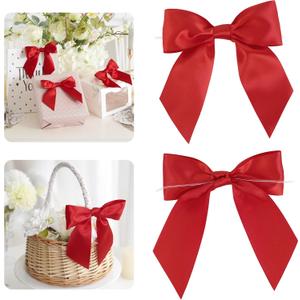 AIMUDI Red Satin Bows 5.5" Bow for Gift Wrapping Satin Twist Tie Bows Premade Ribbon Bow for Treat Bags Invitations Baskets Wreaths Crafts Wedding Birthday Party Mother's Day Decorations, 24 PCs