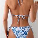 OYOANGLE Women's Floral Print Halter Neck One Piece Swimsuits Cut Out tie Backless Bathing Suit Beach Monokini L