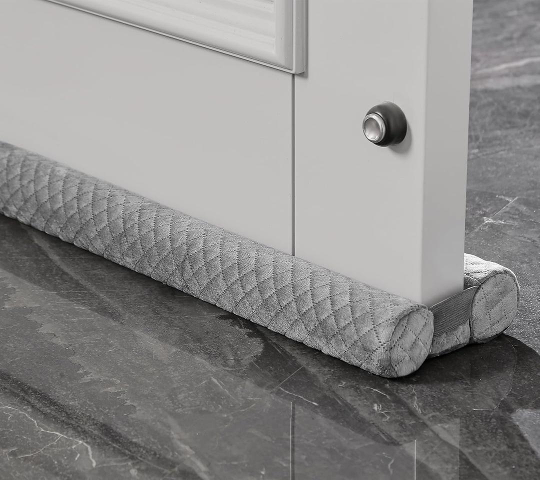 Premium Velvet Door Draft Stopper, 30'' to 36'' Adjustable Gap Filler, Double-Sided Windproof Seal, Easy Install to Block Noise, Cold Air, Light, Dust, and Drafts (Gray)