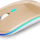AIKOKOK Wireless Bluetooth Mouse, Rechargeable, Dual Mode Bluetooth 5.2 & 2.4G USB, LED Lights, Slim, Silent, Portable Computer Mouse for Laptop, PC, MacBook, iPad, Tablet (Gold)