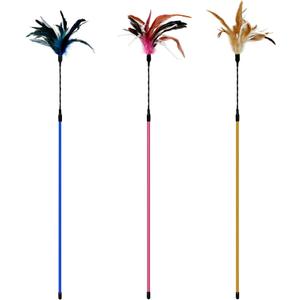 TTcat 3 PCS 22.8 Extra Long Cat Wand Toys Natural Feather Teaser Stick Toys,Interactive Toys for Indoor Cat and Kitten.