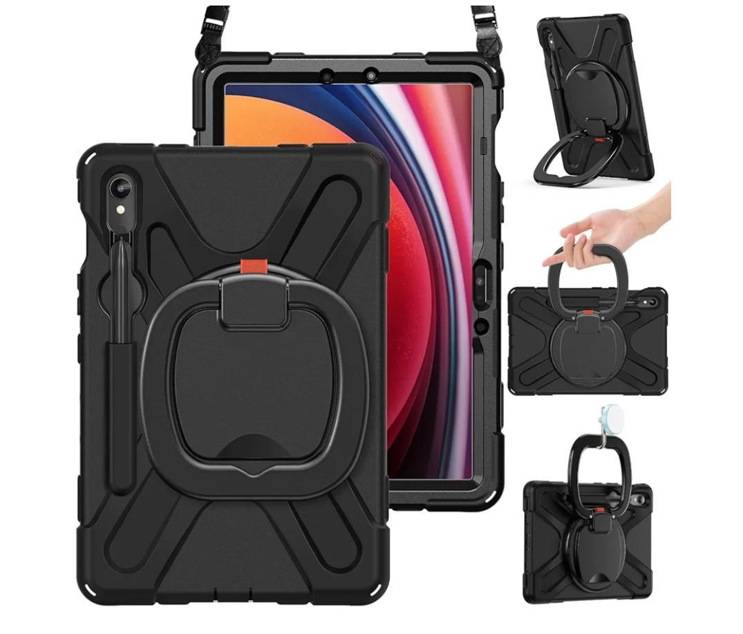 BRAECN Rugged Case for Samsung Galaxy Tab S10 Lite/S10 FE/S9 FE 10.9" & S9/S8/S7 11" SM-X400/X520/X510/X710 | Heavy Duty Shockproof Silicone Cover with Kickstand, Shoulder Strap & S Pen Holder, Black