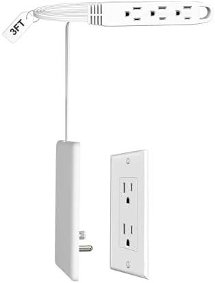 CABOCASA 3FT Ultra Flat Plug Extension Cord Power Strip with Multi Outlets, Patented Detachable Ultra-Thin Outlet Concealer & Ultra-Flat Plug, Ideal for Home Improvement, Hide Bulky and Messy Cords