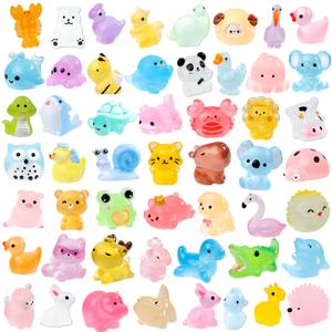 52Pcs Luminous Mini Resin Animals 52 Styles Miniature Glow in the Dark Resin Animal Figures to Hide Tiny Small Little Ducks Turtles Dinosaurs and Frogs for Micro Landscape Dollhouse Fairy Garden Decor