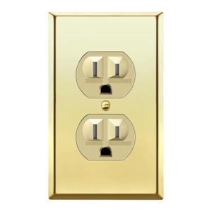 ENERLITES Elite Series Duplex Receptacle with Stainless Steel Metal Wall Plate, Tamper-Resistant Outlet, Commercial Grade, 15A 125V, UL Listed, 61580-TR-GD77PB, Gold with Polished Brass Wall Plate