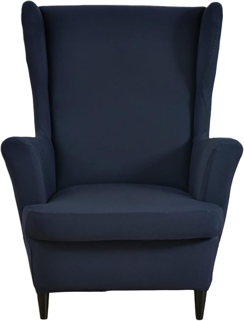 HZDHCLH Wingback Chair Slipcovers 2 Piece, Stretch Spandex Wingback Chair Covers for Living Room Armchair, Washalbe Sofa Slipovers (Navy Blue)