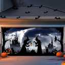Brightown Halloween Garage Door Cover 7 x 16 FT Decorations, with Magnetic Hook and Ropes for Easy Installation, Large Banner Backdrop for 2-Car Garage Door Party Wall Door Gate (Black)