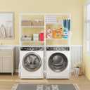 ULIFHOME U14 Medium Over the Washer and Dryer Shelves, 4 Tiers Laundry Room Storage and Organizer System, Space Saving Clothes Drying Rack with 2 Clothes Hanger Rods, 57.8"W x 20.5"D x 77.4"H, White