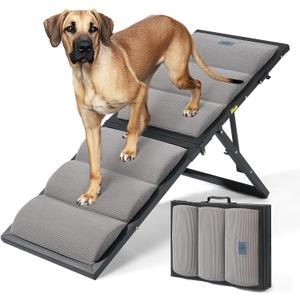 Veehoo Dog Ramp for Bed Couch Height Adjustable from 17" to 23", Foldable Stairs for Dogs to Get on Bed 17" Extra Wide, Portable Pet Doggie Steps Indoor with Non Slip Pad, Support up to 150 lbs (Gray)