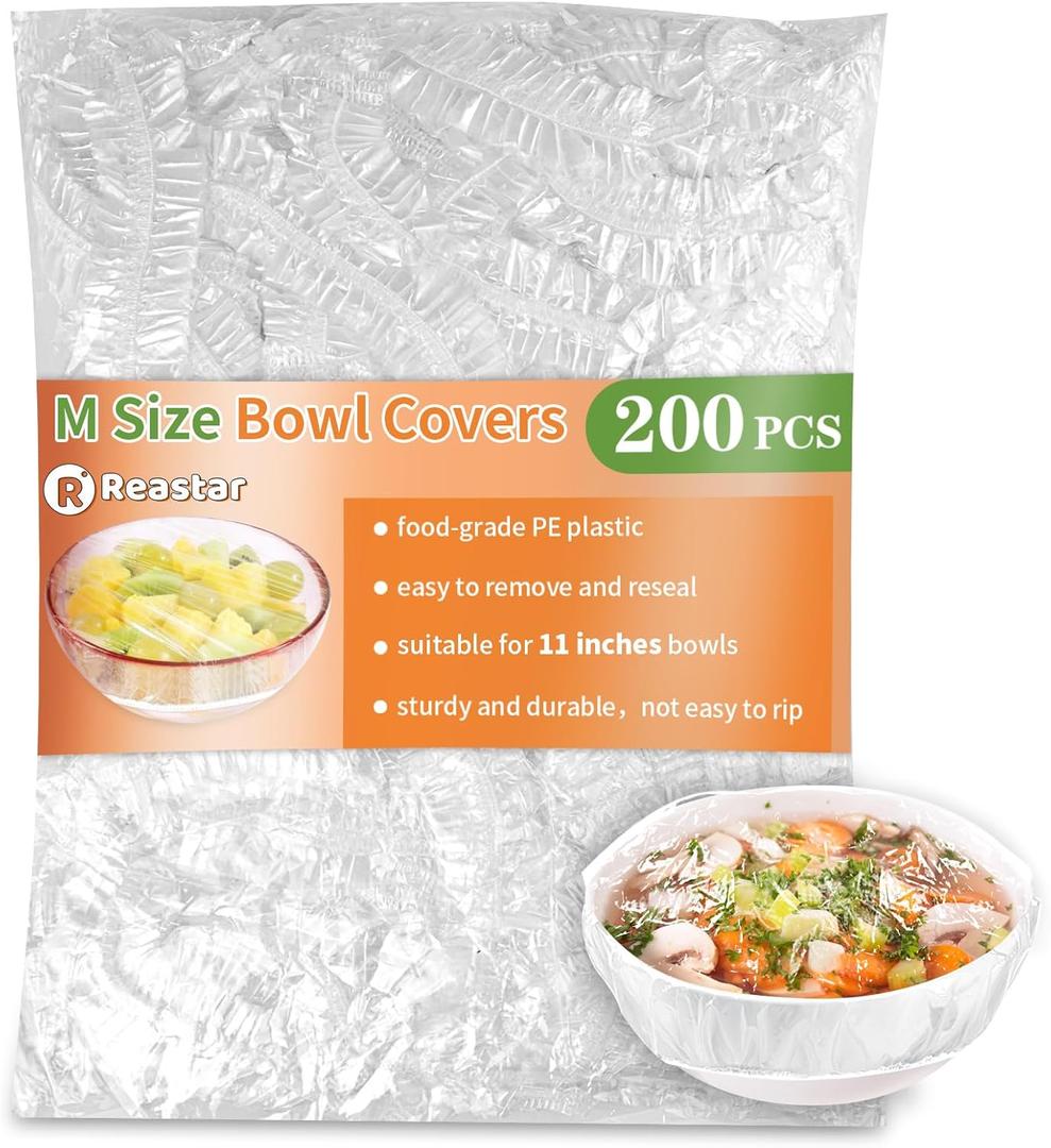200 Pcs Bowl Covers for Bread Proofing, Plastic Shower Caps for Sourdough Bread, Food Covers Stretch Reusable Elastic, Keep Food Fresh and Dust Away (M-11 Inch, Clear)
