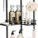 Consumest Corner Shower Caddy Standing - 3-Tier Stainless Steel Shower Organizer with Soap Holder and 4 Hooks, Large Capacity Corner Shelf Stand for Bathroom, Rest Room, Black